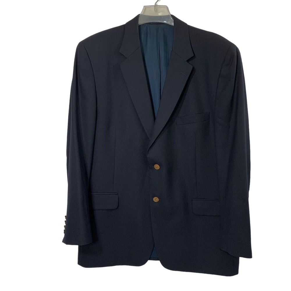 Macys Club Room Blazer Mens 46R Navy Blue Wool Suit Jacket Career Business‎